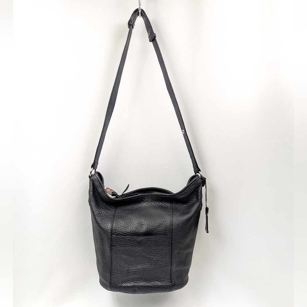 Cole Haan Bucket Bag Pebbled Leather Convertible Strap Structured Crosby Black